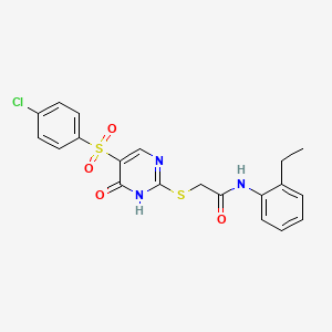 2-[[5-(4-chlorophenyl)sulfonyl-6-oxo-1H-pyrimidin-2-yl]sulfanyl]-N-(2-ethylphenyl)acetamide - 866842-80-0