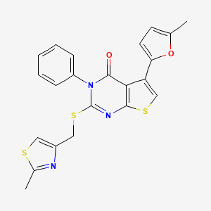 5-(5-methylfuran-2-yl)-2-(((2-methylthiazol-4-yl)methyl)thio)-3-phenylthieno[2,3-d]pyrimidin-4(3H)-one - 670273-82-2