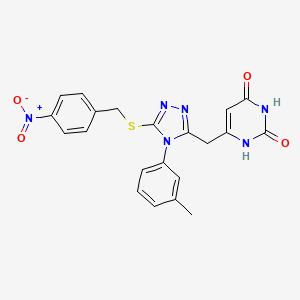 6-((5-((4-nitrobenzyl)thio)-4-(m-tolyl)-4H-1,2,4-triazol-3-yl)methyl)pyrimidine-2,4(1H,3H)-dione - 852047-89-3