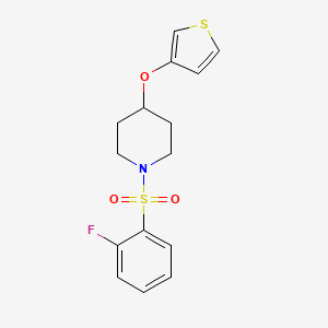 1-((2-Fluorophenyl)sulfonyl)-4-(thiophen-3-yloxy)piperidine - 2034429-31-5