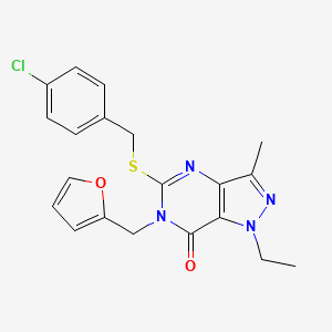 5-((4-chlorobenzyl)thio)-1-ethyl-6-(furan-2-ylmethyl)-3-methyl-1H-pyrazolo[4,3-d]pyrimidin-7(6H)-one - 1358283-59-6