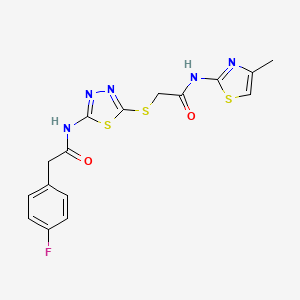 2-(4-fluorophenyl)-N-(5-((2-((4-methylthiazol-2-yl)amino)-2-oxoethyl)thio)-1,3,4-thiadiazol-2-yl)acetamide - 868977-41-7
