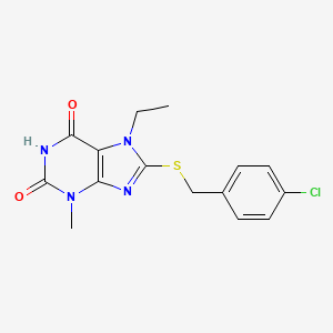 8-((4-chlorobenzyl)thio)-7-ethyl-3-methyl-1H-purine-2,6(3H,7H)-dione - 303971-16-6