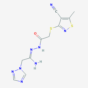 2-[(4-cyano-5-methyl-1,2-thiazol-3-yl)sulfanyl]-N'-[2-(1H-1,2,4-triazol-1-yl)ethanimidoyl]acetohydrazide - 338418-78-3
