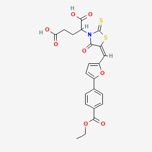2-[(5E)-5-({5-[4-(ETHOXYCARBONYL)PHENYL]FURAN-2-YL}METHYLIDENE)-4-OXO-2-SULFANYLIDENE-1,3-THIAZOLIDIN-3-YL]PENTANEDIOIC ACID - 875286-40-1