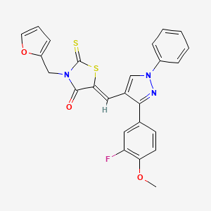 (5Z)-5-{[3-(3-Fluoro-4-methoxyphenyl)-1-phenyl-1H-pyrazol-4-YL]methylene}-3-(2-furylmethyl)-2-thioxo-1,3-thiazolidin-4-one - 624724-18-1