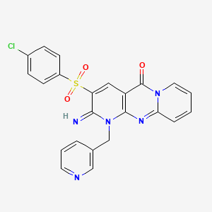 5-(4-chlorophenyl)sulfonyl-6-imino-7-(pyridin-3-ylmethyl)-1,7,9-triazatricyclo[8.4.0.03,8]tetradeca-3(8),4,9,11,13-pentaen-2-one - 577764-47-7