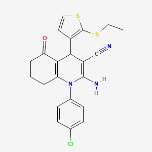 2-Amino-1-(4-chlorophenyl)-4-(2-(ethylthio)thiophen-3-yl)-5-oxo-1,4,5,6,7,8-hexahydroquinoline-3-carbonitrile - 476483-36-0