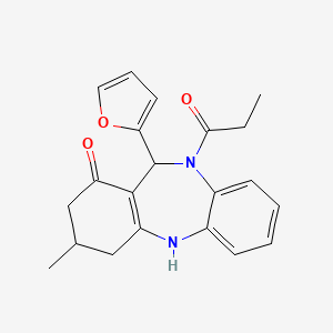 11-(furan-2-yl)-3-methyl-10-propanoyl-2,3,4,5,10,11-hexahydro-1H-dibenzo[b,e][1,4]diazepin-1-one - 
