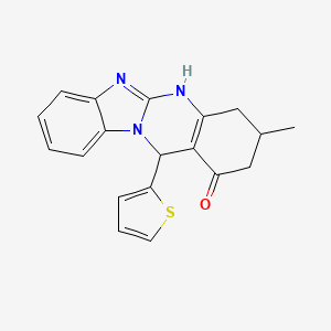3-methyl-12-(thiophen-2-yl)-3,4,5,12-tetrahydrobenzimidazo[2,1-b]quinazolin-1(2H)-one - 