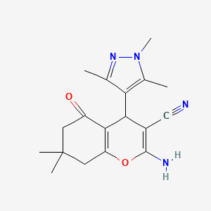 2-amino-7,7-dimethyl-5-oxo-4-(1,3,5-trimethyl-1H-pyrazol-4-yl)-5,6,7,8-tetrahydro-4H-chromene-3-carbonitrile - 