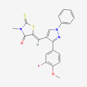 (5Z)-5-{[3-(3-Fluoro-4-methoxyphenyl)-1-phenyl-1H-pyrazol-4-YL]methylene}-3-methyl-2-thioxo-1,3-thiazolidin-4-one - 624724-17-0